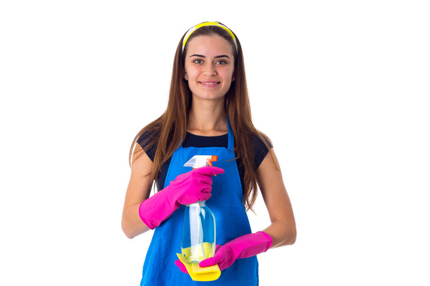 Woman holding detergent and duster - Photo, Image