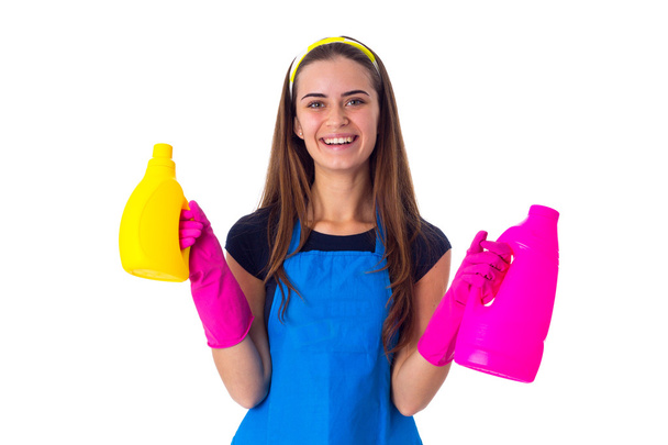 Kadın bir deterjan tutan önlük - Fotoğraf, Görsel