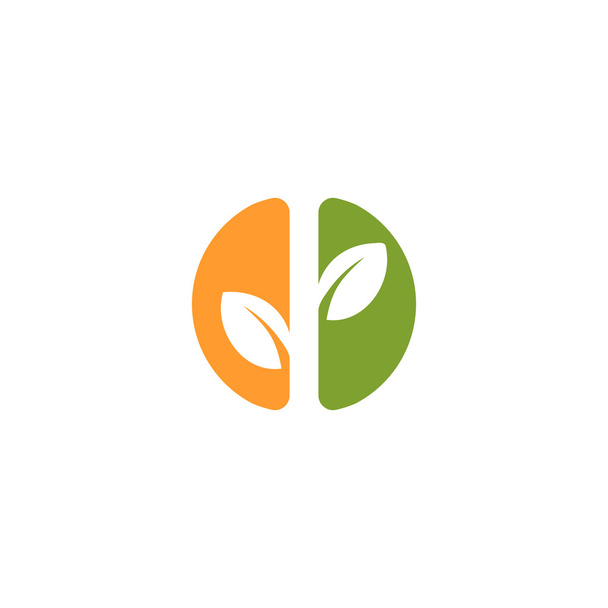 isolierte abstrakte grüne und orangefarbene Farbe runde Form Logo. Blatt-Schriftzug. Naturkosmetik-Ikone. Ökosystemelement. Bio-Produkte unterschreiben. Gesundheitssymbole. Vektorblatt-Illustration. - Vektor, Bild