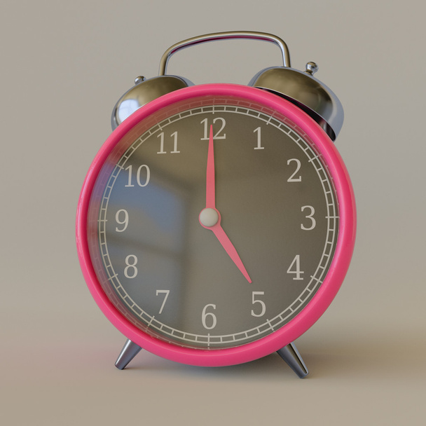 Retro Pink Alarm Clock in a Simple White Studio Environment - Photo, Image