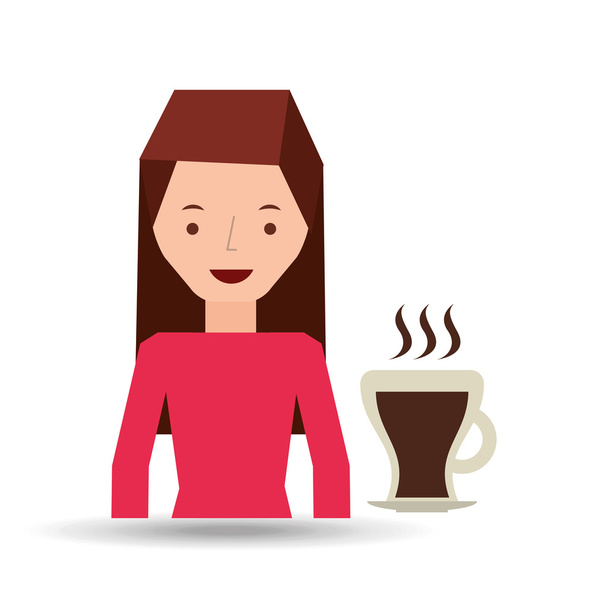 woman cute cup coffee hot graphic - Vector, Image