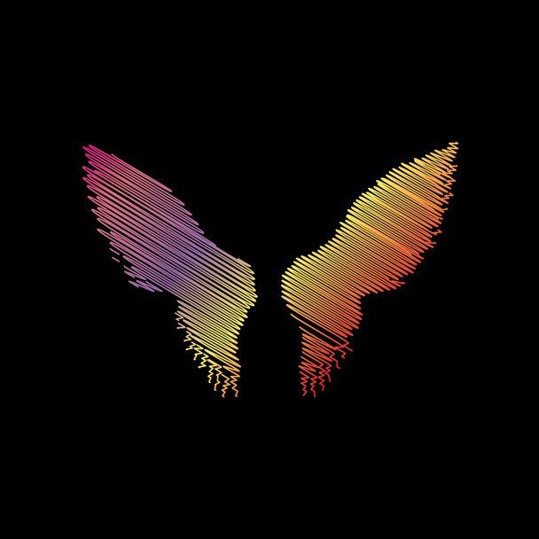Wings sign illustration. Coloful chalk effect on black backgound. - Vector, Image