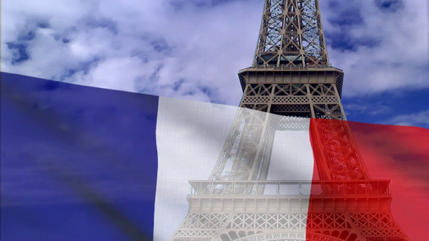 French flag on a background of the Eiffel Tower. - Footage, Video