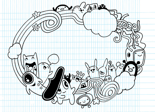 Crazy monster Social with copy space,doodle drawing style.Vector - Vector, Image