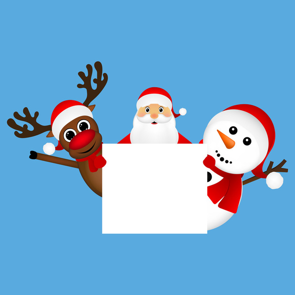 Papai Noel com boneco de neve e renas
 - Vetor, Imagem