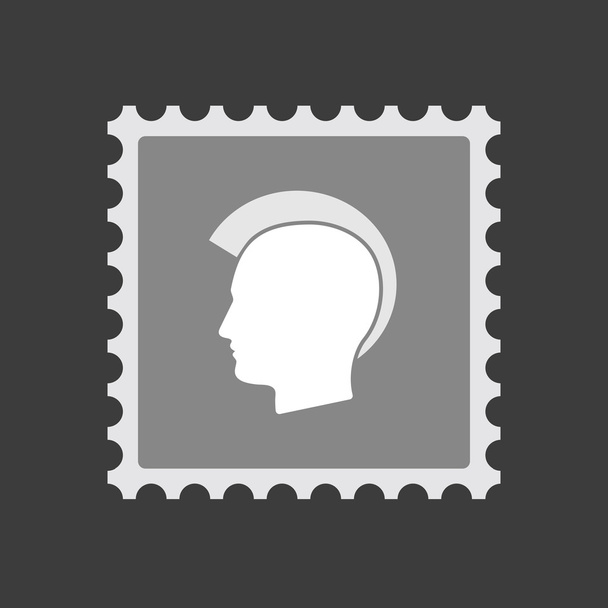 Isolated mail stamp icon with  a male punk head silhouette - Vector, Image
