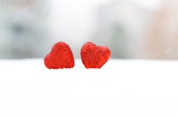 Snow hearts red winter two - Фото, изображение
