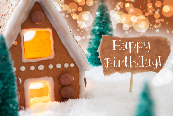 Gingerbread House, Bronze Background, Text Happy Birthday - Fotó, kép