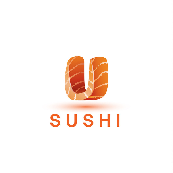Modelo de logotipo Sushi. A letra U parece um pedaço fresco de peixe de salmão
. - Vetor, Imagem