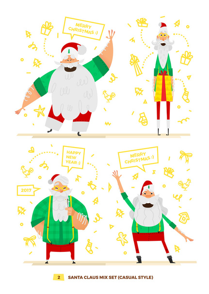 set of santa clauses in casual style - Vector, Image