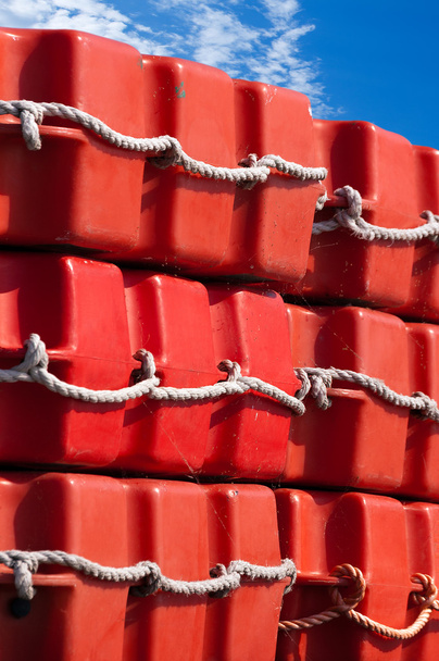 Красные спасательные плоты с веревками
 - Фото, изображение