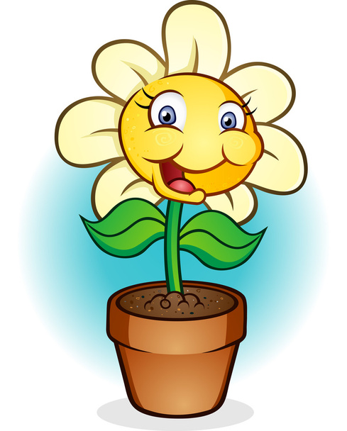 χαμογελώντας σε δοχείο λουλουδιών κινουμένων σχεδίων - Διάνυσμα, εικόνα
