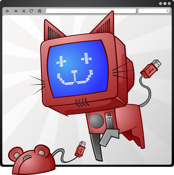 computer kat en muis in een internet-browser - Vector, afbeelding