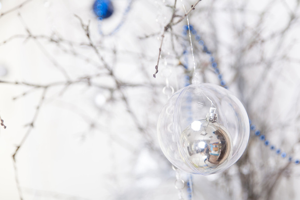 Christmas blue and silver decorations - Фото, зображення