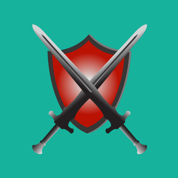 Two swords and shield,protection,security,red. - Vector, Image