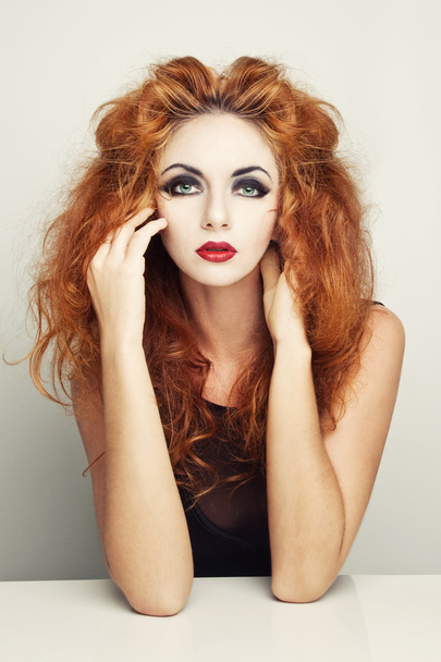 redhead woman in black dress - Фото, зображення