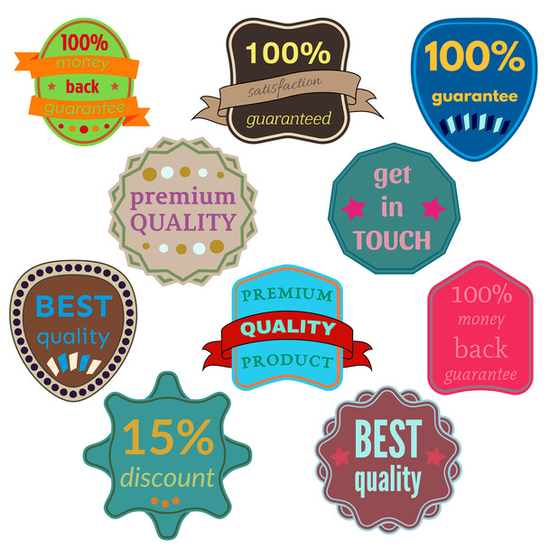 Set of Ten Vector Badges with Ribbons.  - ベクター画像
