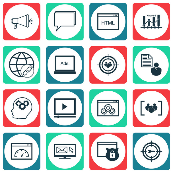 Set Of Marketing Icons On Connectivity, Keyword Marketing And Video Player Topics. Editable Vector Illustration. Includes Brief, Viral And Optimization Vector Icons. - Vector, Image