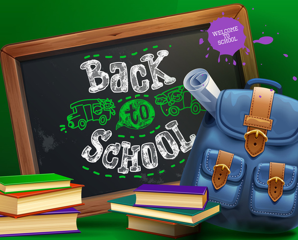 School board with backpack and books.  - Vector, Image