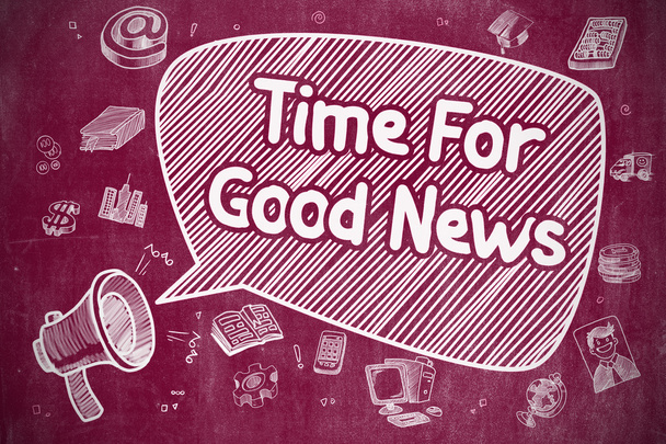 Time For Good News - Doodle illustratie op rode schoolbord. - Foto, afbeelding