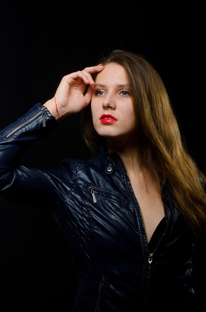 beautiful girl in leather jacket - Fotó, kép