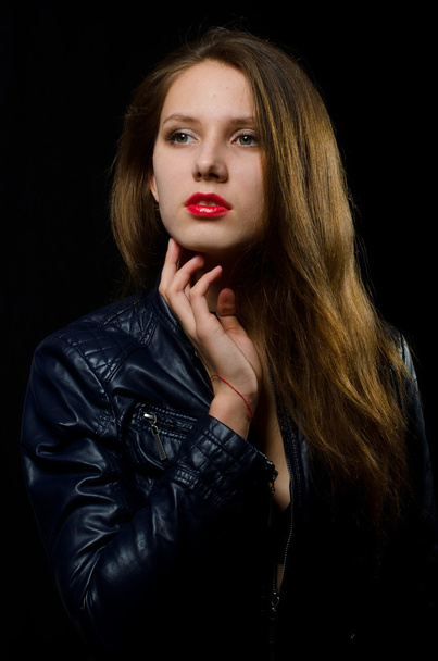 beautiful girl in leather jacket - Foto, Imagem