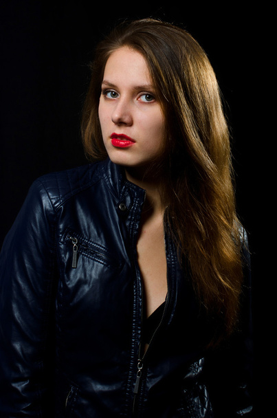 beautiful girl in leather jacket - Photo, Image