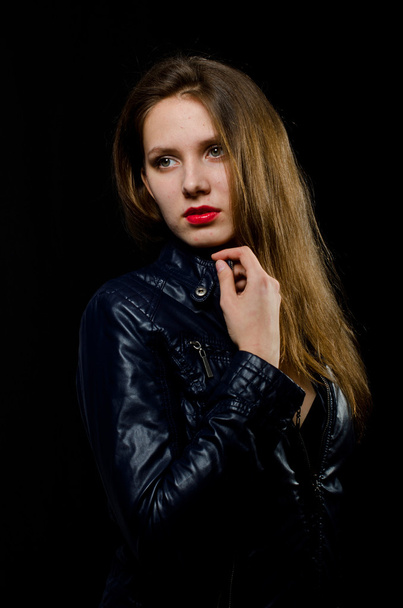 beautiful girl in leather jacket - Valokuva, kuva