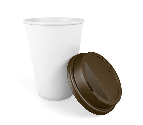 Wegwerp Witboek cup met deksel geïsoleerd op witte achtergrond - Foto, afbeelding