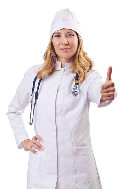 Doktor üzerine beyaz izole kadın attrative - Fotoğraf, Görsel