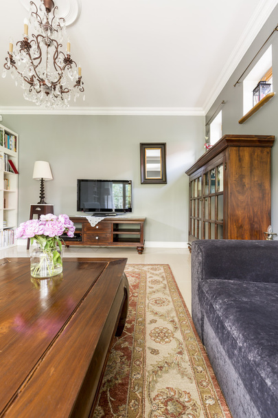 Stylish living room with wooden table - Φωτογραφία, εικόνα