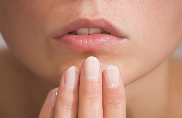 Female lips and fingers - Fotoğraf, Görsel
