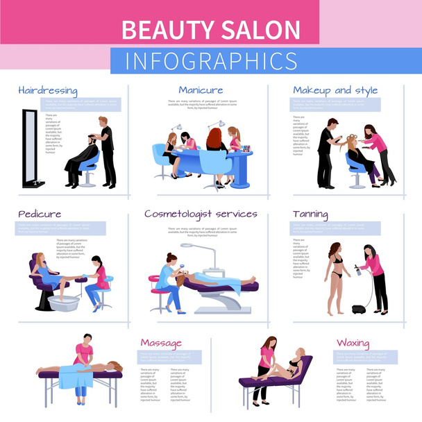 Salone di bellezza piatto Infografica
 - Vettoriali, immagini