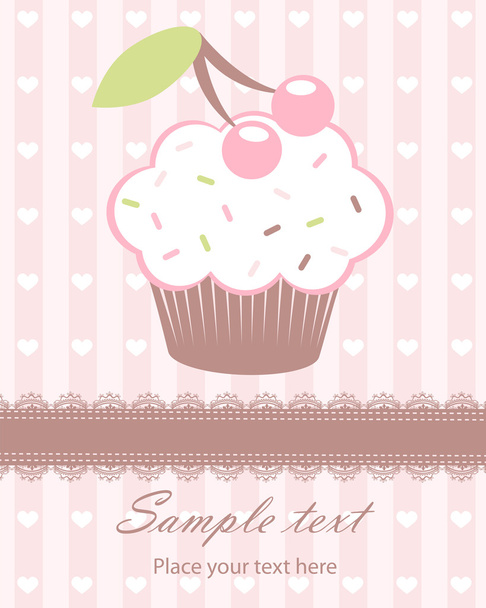 Cute baby arrival announcement card with cupcake - Вектор, зображення