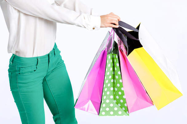 people, sale, black friday concept - woman with shopping bags - Фото, зображення