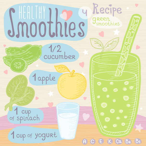Healthy smoothie recipe set.  - Vektor, Bild