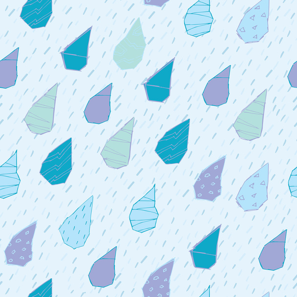 Raindrops Vector Seamless Pattern. Handdrawn Rainy Pattern Background. - Vektör, Görsel