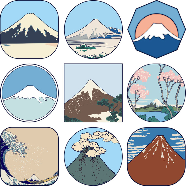 Набор живописных эскизов горы Фудзи
 - Вектор,изображение