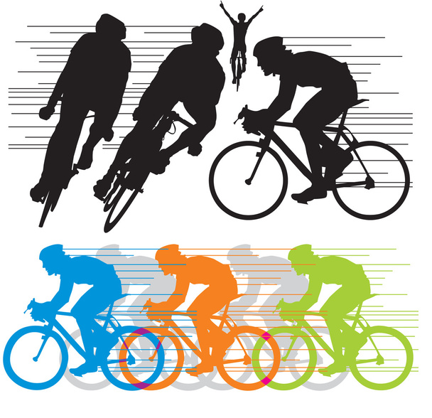 Set vector silhouettes cyclists - Vector, Image