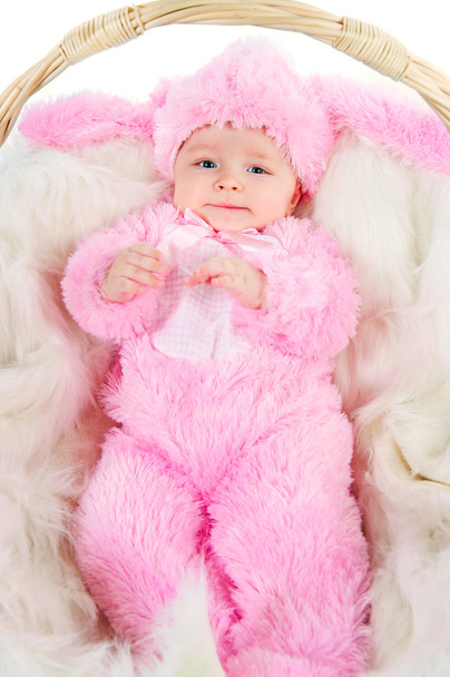 Funny newborn baby dressed in Easter bunny suit - Valokuva, kuva