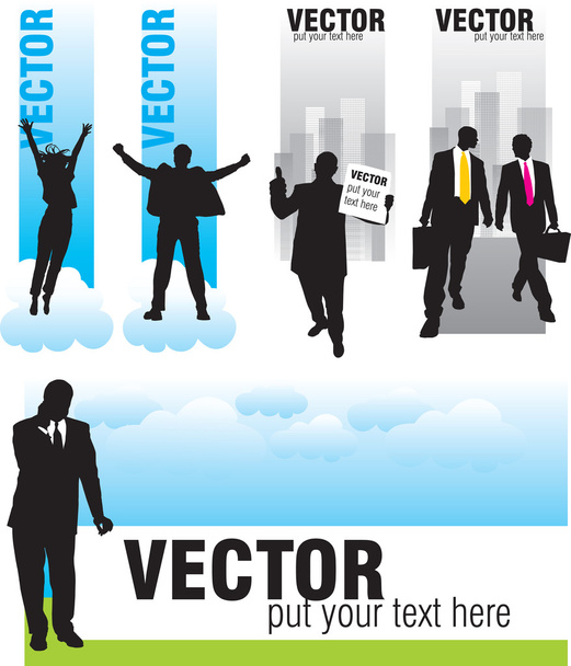 Aseta bannerit siluetteja liikemiesten
 - Vektori, kuva