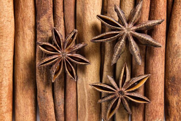 Cinnamon and stars anise background - Foto, imagen