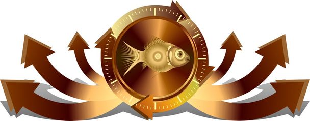 Gold fish button - Vector, Image