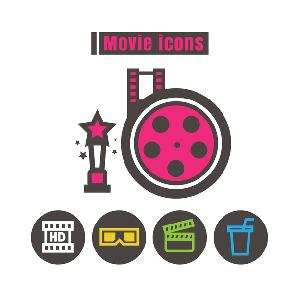 icons movie colour vector on white background - Vector, Image