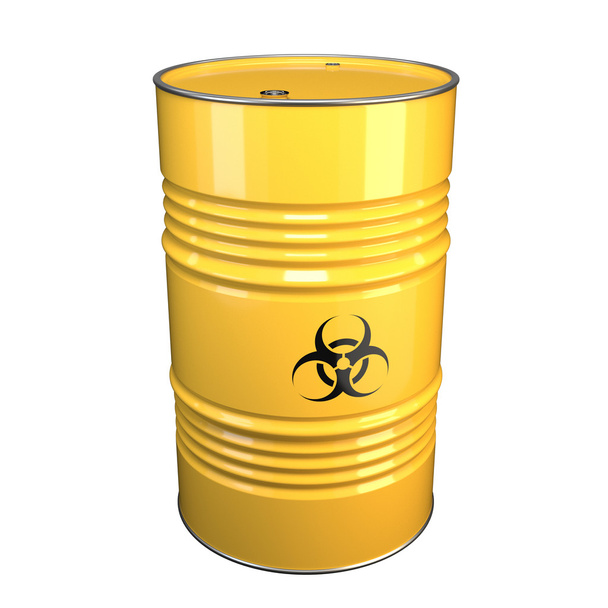 3D illustration of yellow steel barrel with hazardous material a - Foto, Imagen