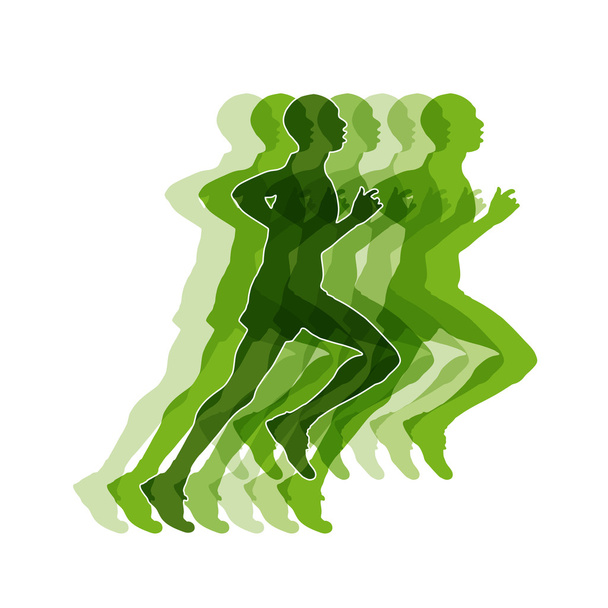 Διάνυσμα αφηρημένη πράσινα ανθρωπάκια, τρέξιμο, μαραθώνιο - Διάνυσμα, εικόνα