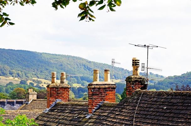 Cottage rooftops with chimney pots, Bakewell, UK. - Photo, Image