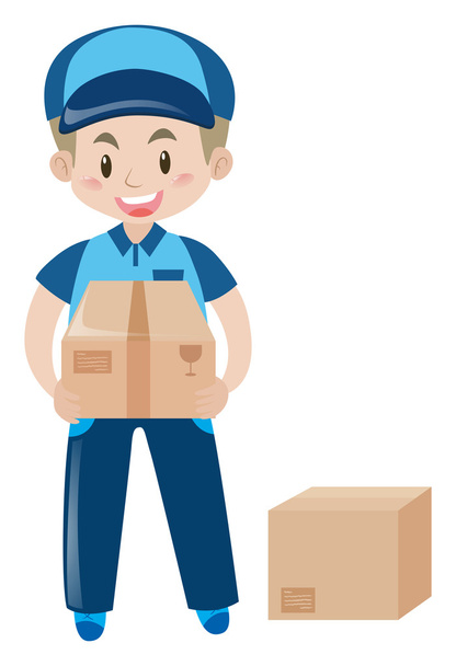Delivery man with two cardboard boxes - Vector, Image