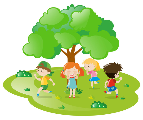 I bambini che giocano a nascondino nel parco
 - Vettoriali, immagini