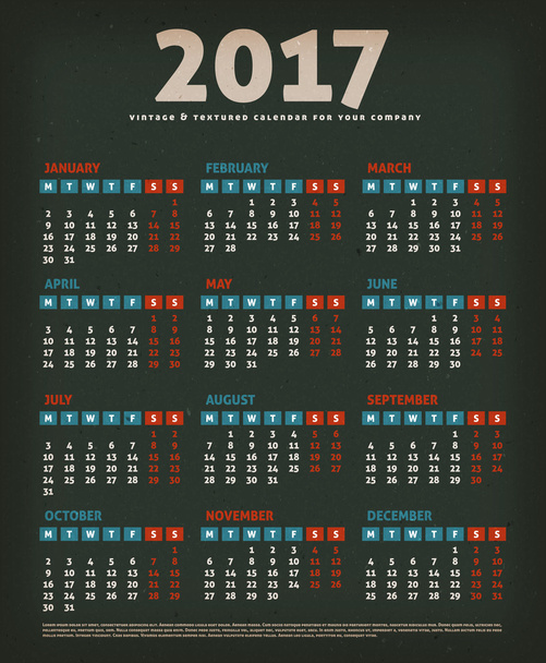 2017 Calendario de diseño sobre fondo negro
 - Vector, imagen